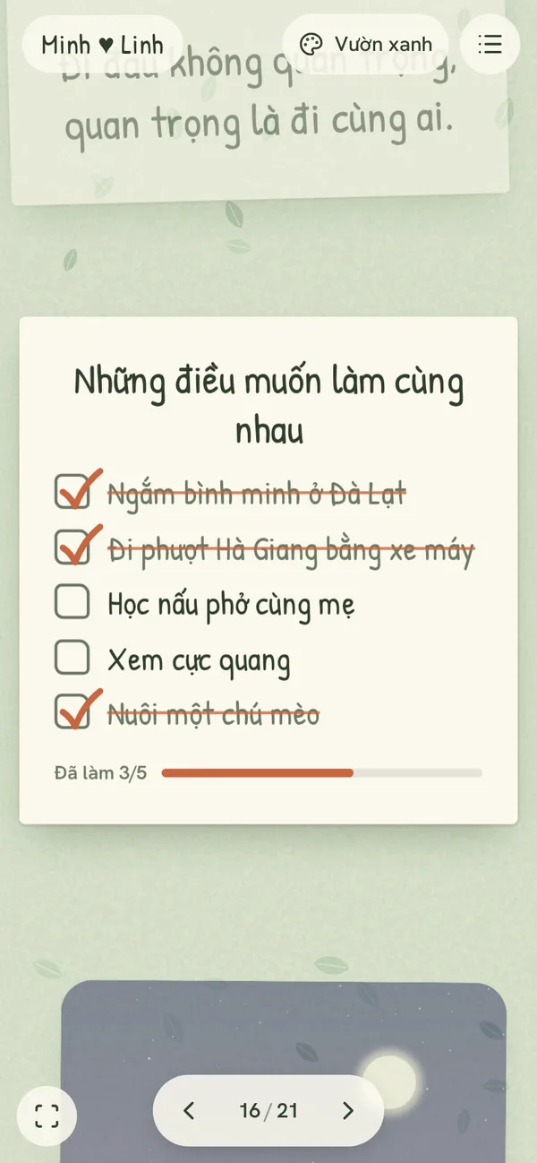 Trang Những điều muốn làm trong sổ mẫu Diinn, chủ đề Vườn xanh