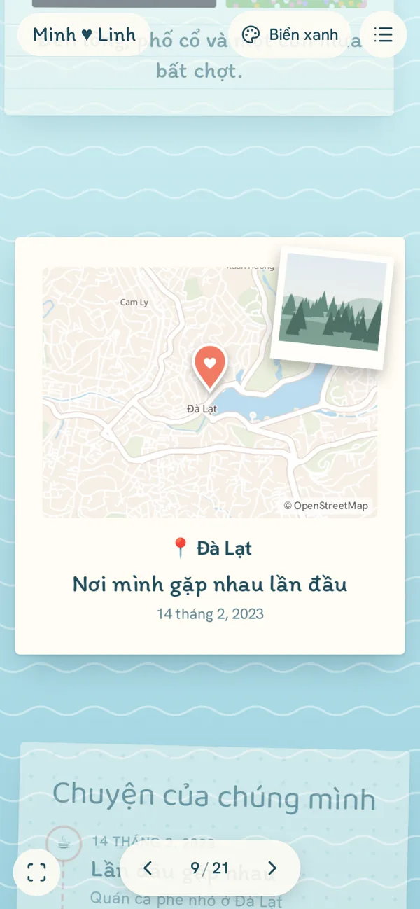 Trang Nơi chốn trong sổ mẫu Diinn, chủ đề Biển xanh