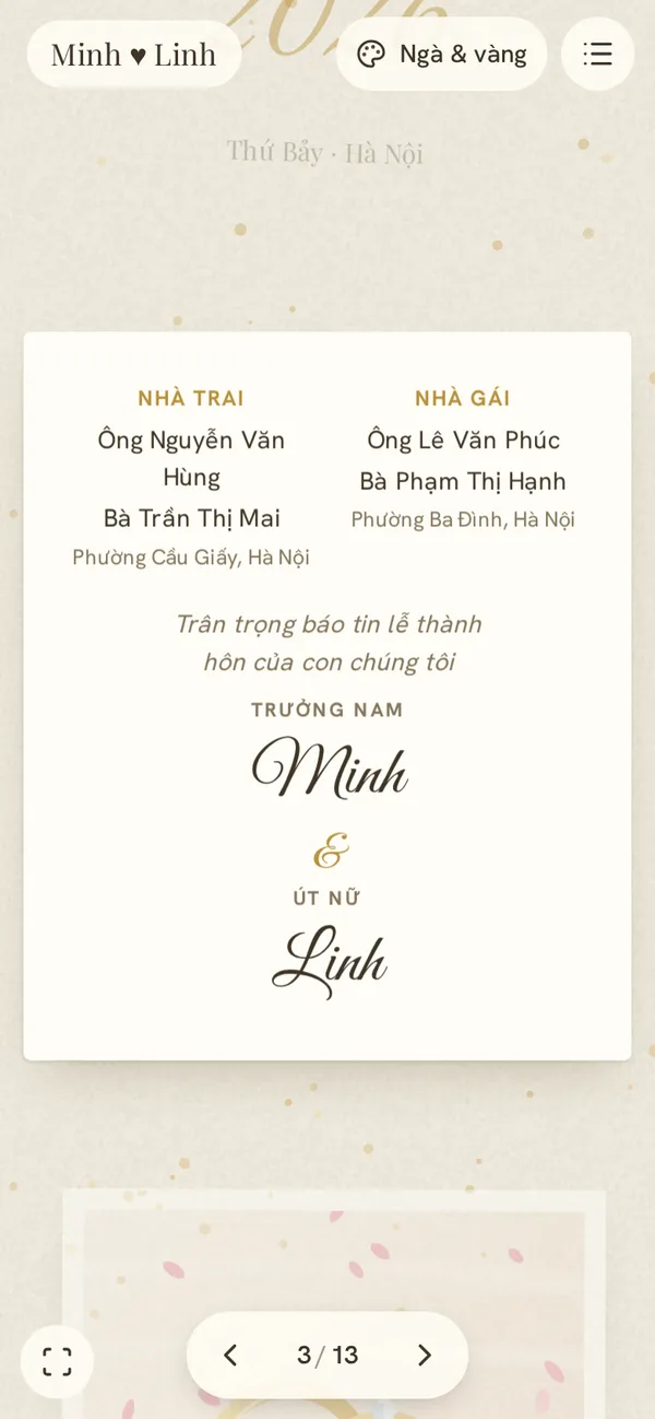 Hai bên gia đình trong thiệp cưới mẫu Diinn