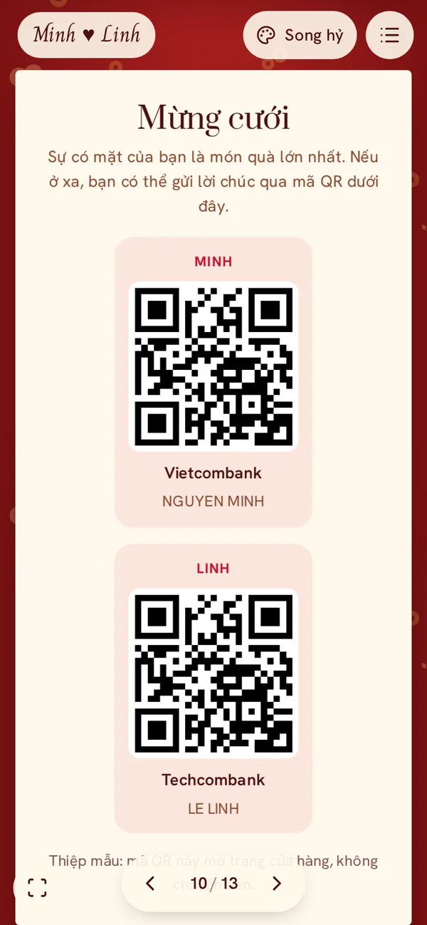 Mừng cưới trong thiệp cưới mẫu Diinn